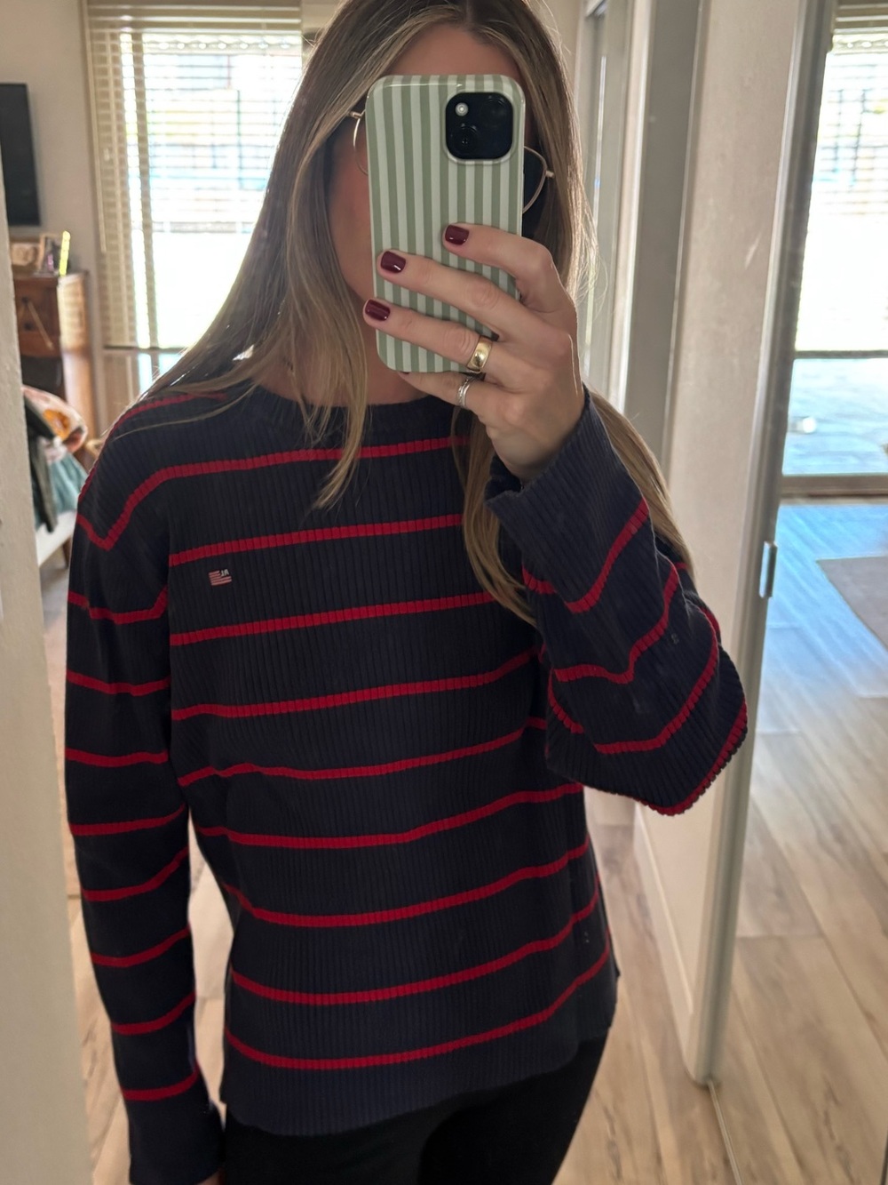 Polo by Ralph Lauren Navy Ribbed Sweater with Red Stripes